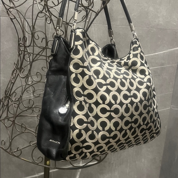 Coach Handbags - Coach Black and Cream Signature Shoulder Hobo